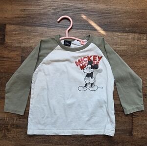 Zara X Disney Mickey Long Sleeve Raglan, 18-24 Months, Olive/Cream